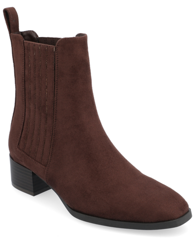 Journee Collection Women's Wrenley Tru Comfort Foam Chelsea Square Toe Booties In Brown