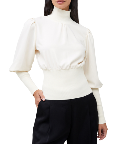 French Connection Krista Knit Trim Top In Classic Cream