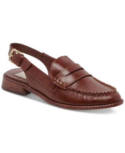 Dolce Vita Women's Hardi Slip On Slingback Loafer Flats In Brown Crinkle Patent