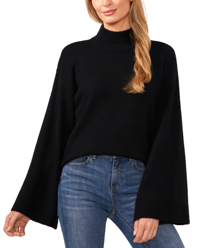 Cece Women's Cozy Mock Neck Bell Sleeve Sweater In Rich Black