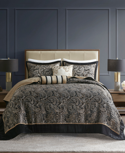 Madison Park Adeline Paisley Reversible Jacquard 5-pc. Bedspread Set, Queen In Black