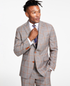 TAYION COLLECTION MEN'S CLASSIC-FIT BROWN & GRAY PLAID SUIT SEPARATES JACKET