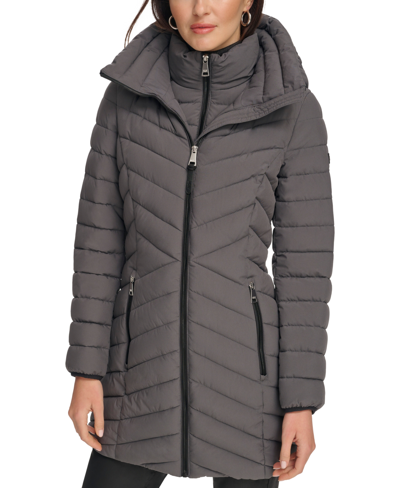 Dkny Women's Rope Belted Hooded Puffer Coat, Created for Macy's