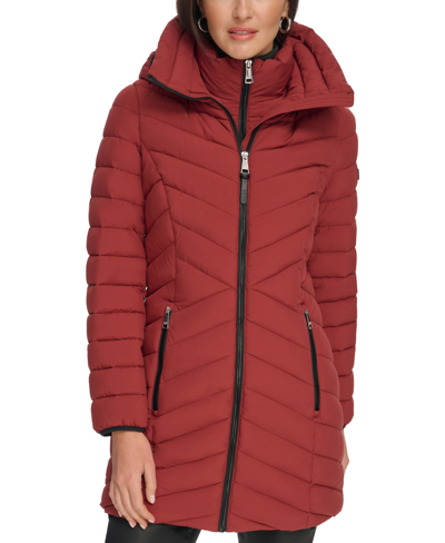 DKNY WOMEN'S BIBBED HOODED LIGHTWEIGHT PUFFER COAT, CREATED FOR MACY'S 