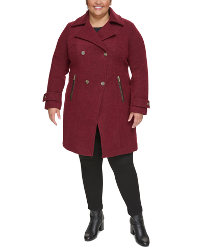 Guess Women's Plus Size Notched-collar Double-breasted Cutaway Coat In Ruby Red