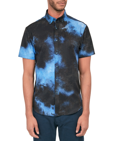 Society Of Threads Men's Non-iron Performance Stretch Tie Dye Button-down Shirt In Blue