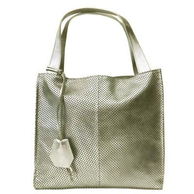 Sostter Gold Perforated Pebbled Leather Top Handle Tote | Bndxy In Green