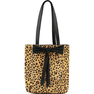 Brix + Bailey Women's Black / Brown Animal Print Bow Small Leather Tote Bag