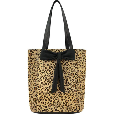 Brix + Bailey Women's Gold / Brown Leopard Print Bow Calf Hair Leather Tote Bag