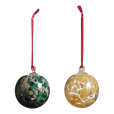 Oka Pair Of Sumi Glass Bauble Tree Decorations - Alchemilla/emerald