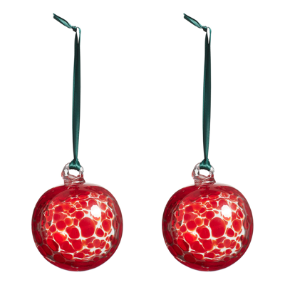 Oka Pair Of Sumi Glass Bauble Tree Decorations - Raspberry