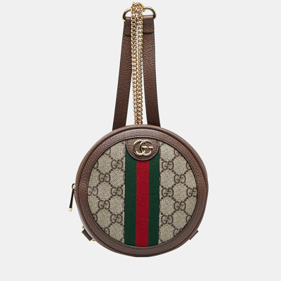 Pre-owned Gucci Brown Mini Gg Supreme Round Ophidia Backpack