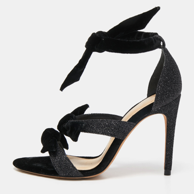 Pre-owned Alexandre Birman Black Velvet And Glitter Tripple Knot Lolita Sandals Size 36.5 In Metallic