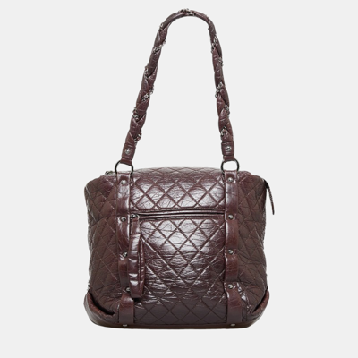 Pre-owned Chanel Brown Animal Skin Quilted Leather Lady Braid Tote Tote Bag
