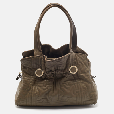Pre-owned Bvlgari Olive Green Leather Plisse Twist Shoulder Bag