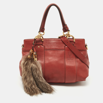Pre-owned Gucci Maroon Leather And Fur Smilla Tote In Red