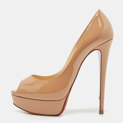 Pre-owned Christian Louboutin Beige Patent Leather Lady Peep Pumps Size 38