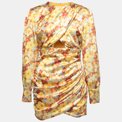 Pre-owned Atoir Multicolor Floral Print Satin Ruched Mini Brie Dress M