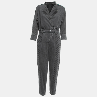 Pre-owned Retroféte Grey Distressed Denim Belted Jumpsuit S