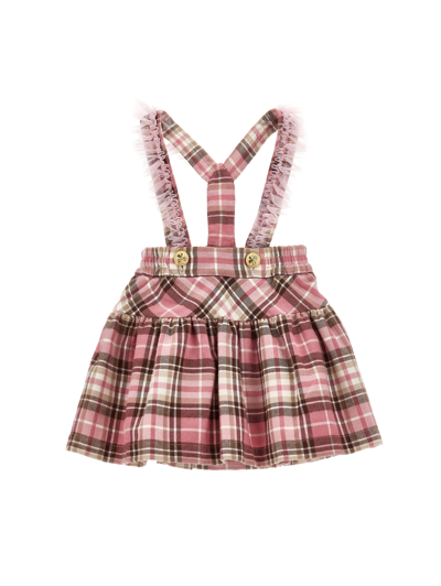 Monnalisa Kids' Tartan Cotton Twill Skirt W/ Suspenders In Multicolor