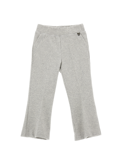 Monnalisa Kids' Houndstooth Flared Cotton-blend Trousers In Cream + Grey
