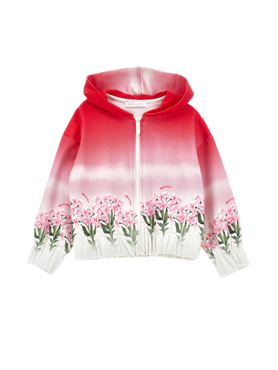 Monnalisa Kids'   Graduated Zip-up Hoodie In Rosa Fairytale + Cream