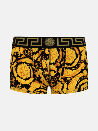 Versace Gold Cotton Boxer Shorts In Black