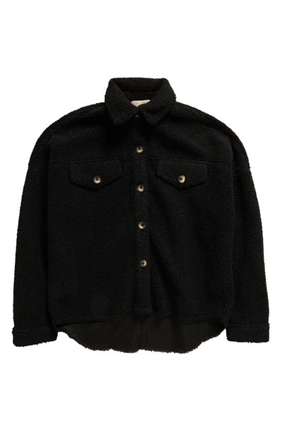 Walking On Sunshine Kids' Textured Fleece Button-up Shirt In Black