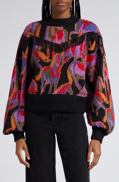 Farm Rio Wild Horses Beaded Fringe Jumper In Wild_horses_black