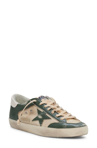 Golden Goose Super-star Mixed Media Low Top Trainer In White/green