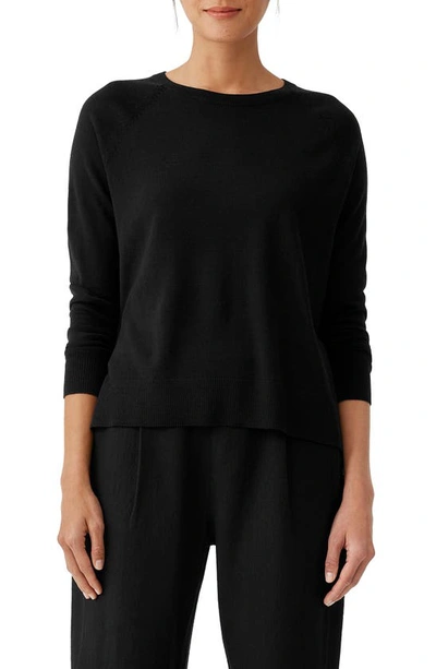 Eileen Fisher Raglan Sleeve Wool Pullover In Black