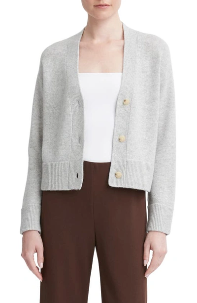 Vince 3 Button Boxy Cardigan In Soft Grey