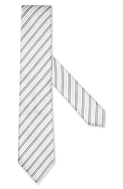 Zegna Ties Evening Regimental Silk & Cotton Tie In Silver