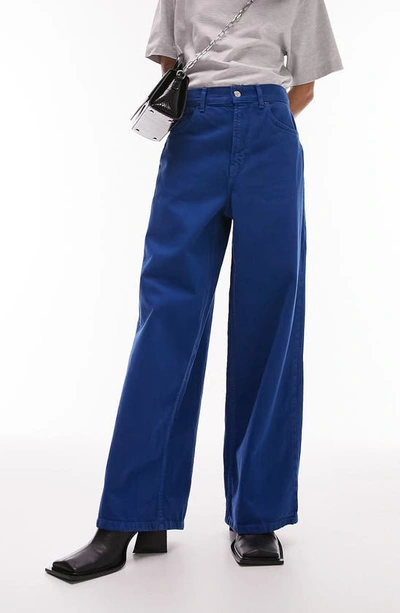 Topshop Low-slung Jeans In Cobalt Blue