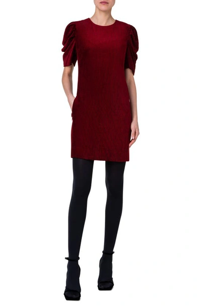 Akris Punto Corduroy Puff-sleeve Mini Dress In Garnet