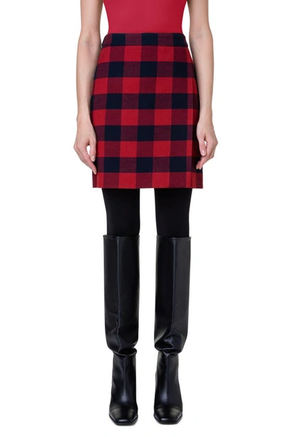 Akris Punto Xl Gingham Wool-blend Tweed Wrap Skirt In Crimson-navy