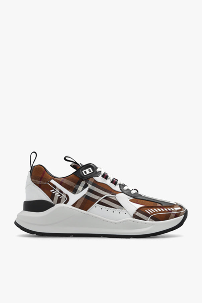 Burberry Sean Check-print Leather Low-top Trainers In Brown