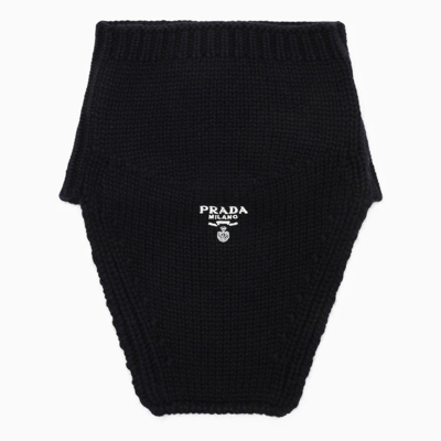 Prada Logo-embroidered Cashmere Scarf In Black