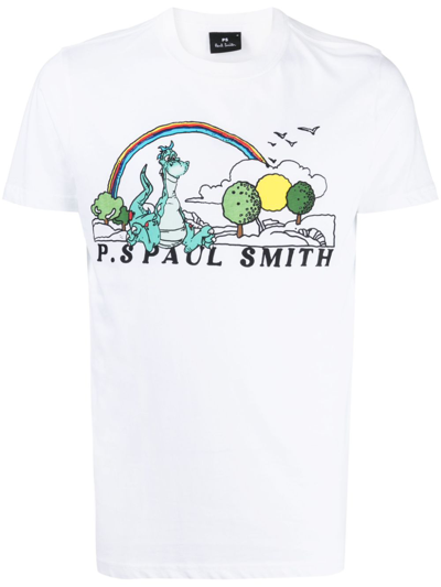 Ps By Paul Smith Dinosaur Graphic-print T-shirt In White