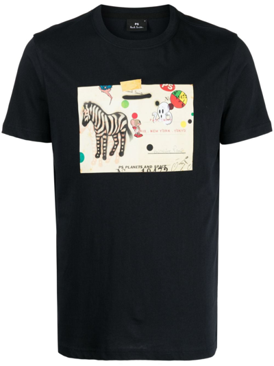 Ps By Paul Smith Graphic-print Cotton T-shirt In Blue