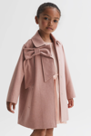 Reiss Kids' Amelia - Pink Senior Wool Bow Detail Coat, Uk 11-12 Yrs