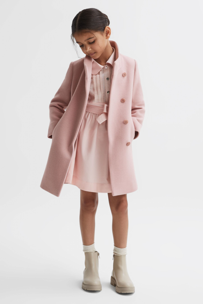 Reiss Kids' Kia - Pink Senior Wool Blend Funnel Neck Coat, Uk 10-11 Yrs