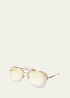 Barton Perreira Chevalier Titanium Aviator Sunglasses In Gold