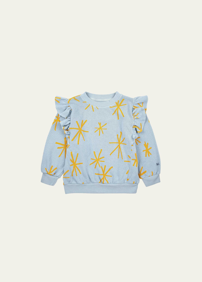 Bobo Choses Kids' Girl's Sparkle Graphic Ruffle Trim Sweatshirt In Light Blue