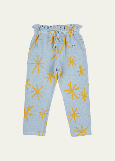 Bobo Choses Kids' Girl's Sparkle-print Graphic Paper Bag Joggers In Light Blue