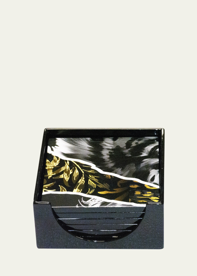 Nomi K Lion Lacquer 6-piece Coaster Set In Black