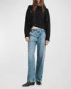 Rag & Bone Bridget Crewneck Wool Blend Crop Sweater In Black
