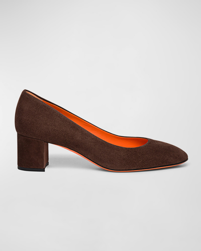 Santoni Flight Suede Block-heel Pumps In Brown