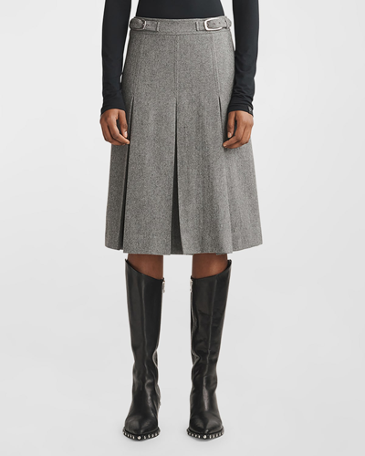Rag & Bone Garnet Pleated Italian Wool Midi Skirt In Heather Grey