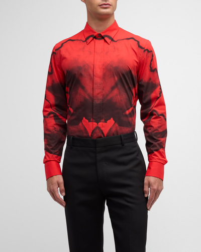 Alexander Mcqueen Men's Orchid-print Sport Shirt In Rose/black